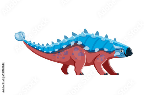 Cartoon dinosaur character. Prehistoric monster  Jurassic era beast or ancient wildlife reptile. Paleontology extinct animal  Ankylosaurus armored dinosaur vector personage with spikes  club on tail
