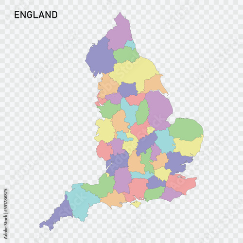 Isolated colored map of England