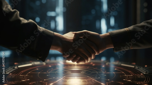 Two businessmen handshake. Concept of financial analysis and investment opportunities with generative AI technology