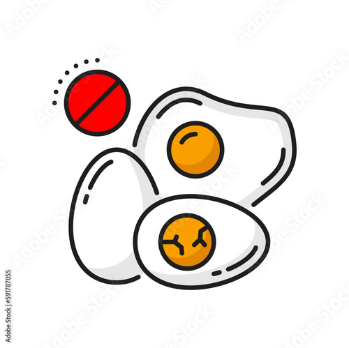 Eggs protein allergy color line icon. Nutrition ingredient or allergen prohibition, diet intolerance thin line vector icon. Food product allergy simple sign or pictogram with egg yolk and white