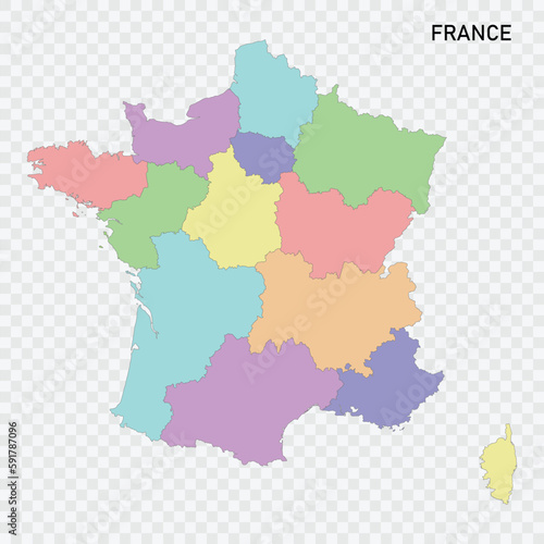 Isolated colored map of France