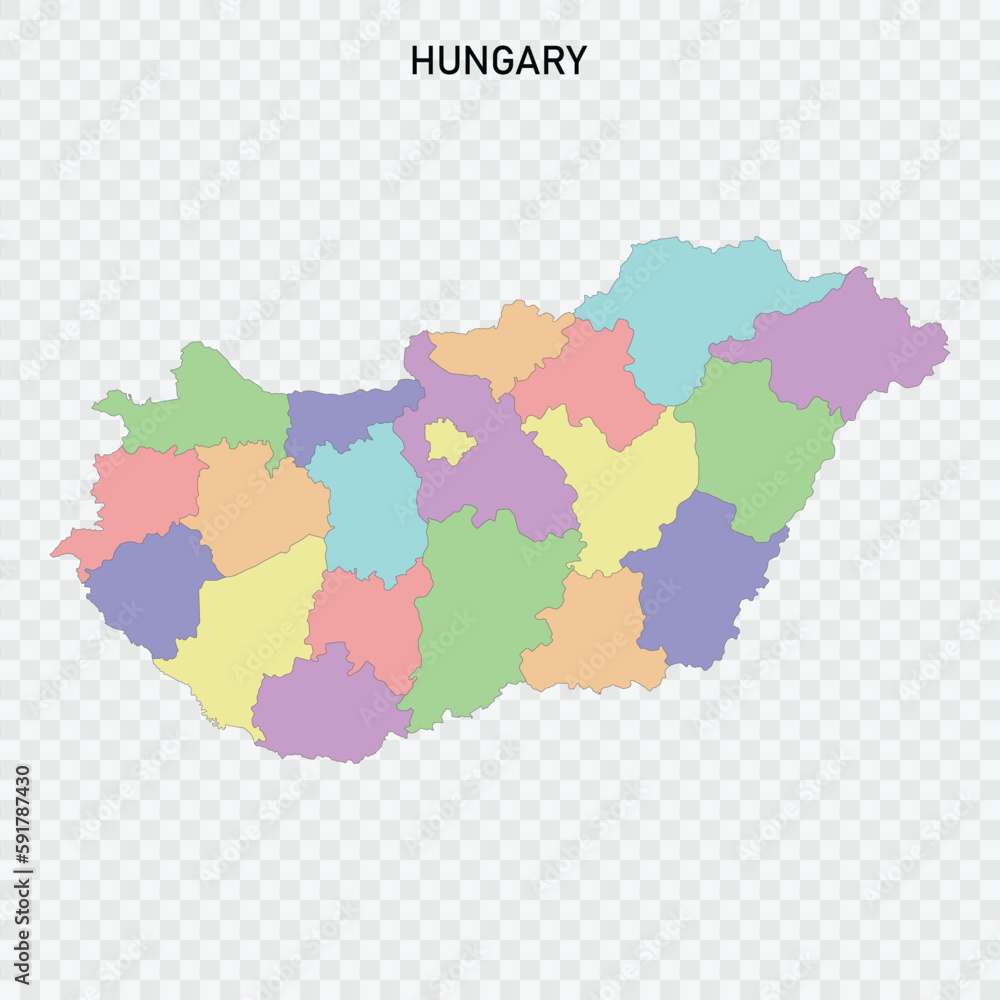 Isolated colored map of Hungary