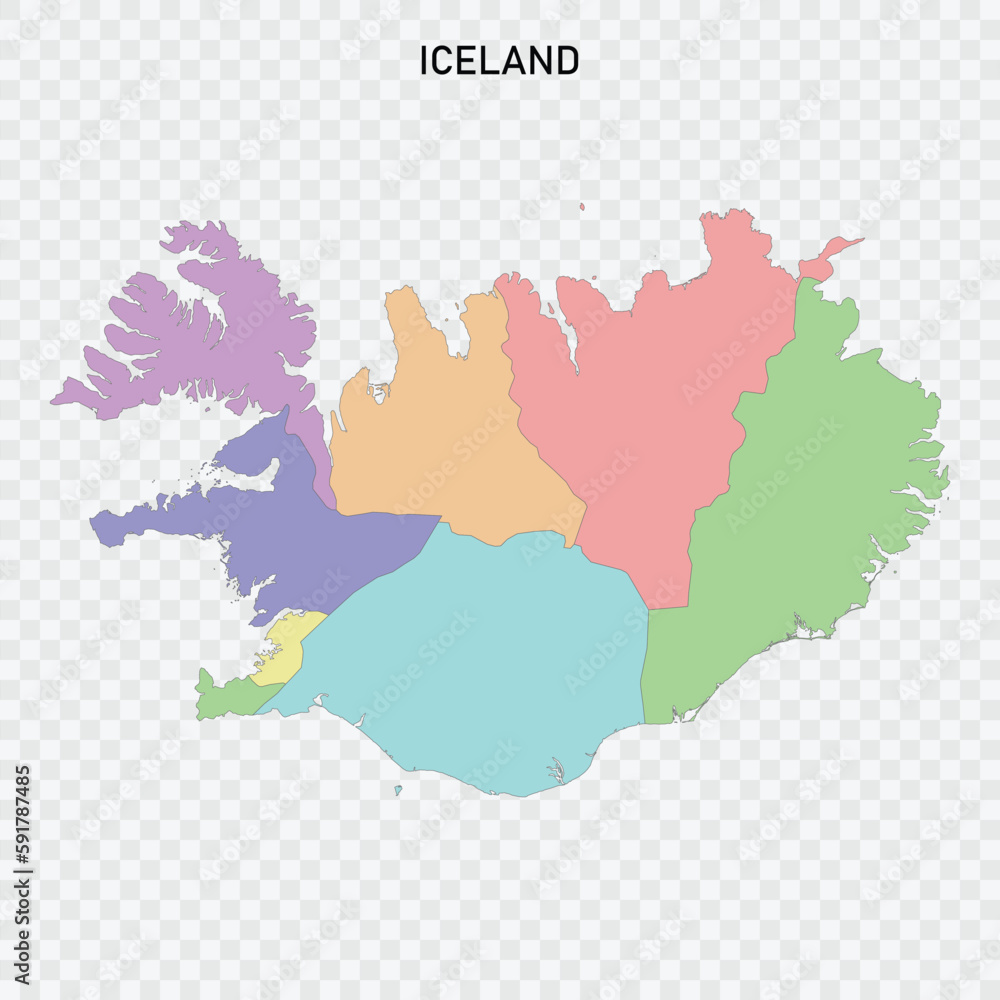 Isolated colored map of Iceland