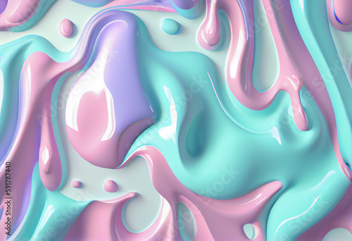 Liquid rainbow mix wavy plastic texture. Wrinkle silicone sheet. Wrinkle background. Notches of rubber sheet. Art illustration. Generative Ai.