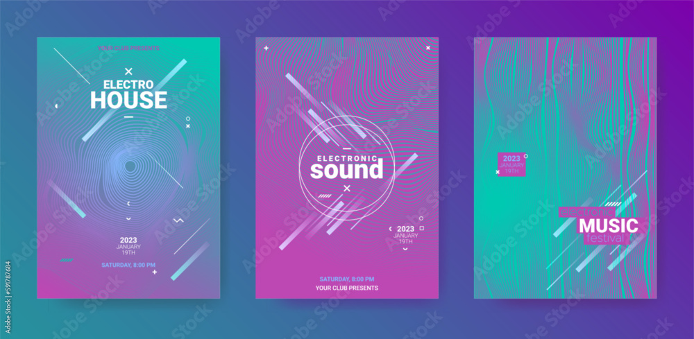 Abstract Music Poster. Electronic Dance Flyer. Vector Edm Background.