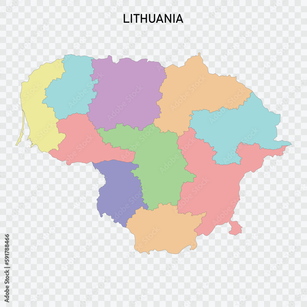 Isolated colored map of Lithuania