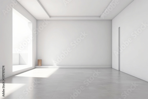 modern minimalist interior with a big empty white wall. AI Generative photo