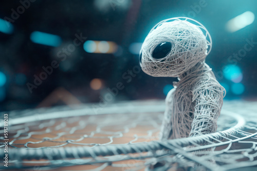 Alien with big eyes in a spaceship. Generative AI