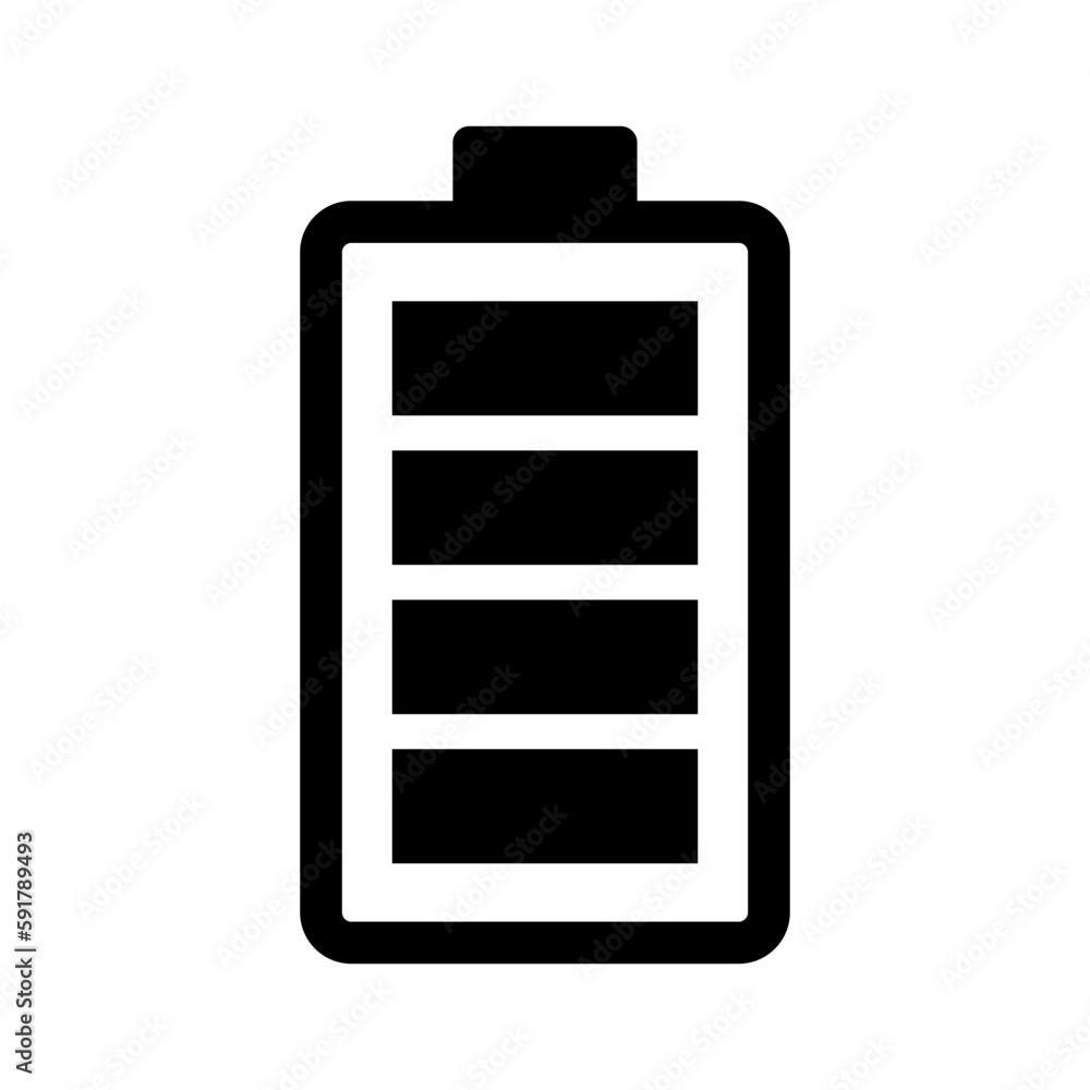 Full battery icon vector, flat icon of full battery in black color isolated on white background. Full battery icon vector, flat icon of full battery in black color isolated on white background.