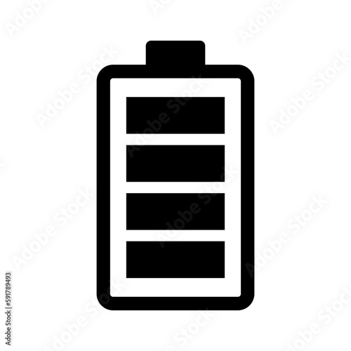 Full battery icon vector, flat icon of full battery in black color isolated on white background.