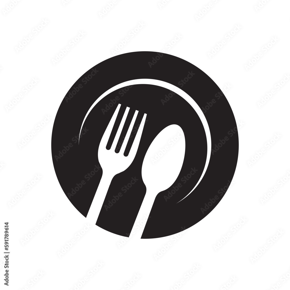 Plate, fork and spoon icon. Cutlery symbol. Flat Vector illustration Plate, fork and spoon icon. Cutlery symbol. Flat Vector illustration