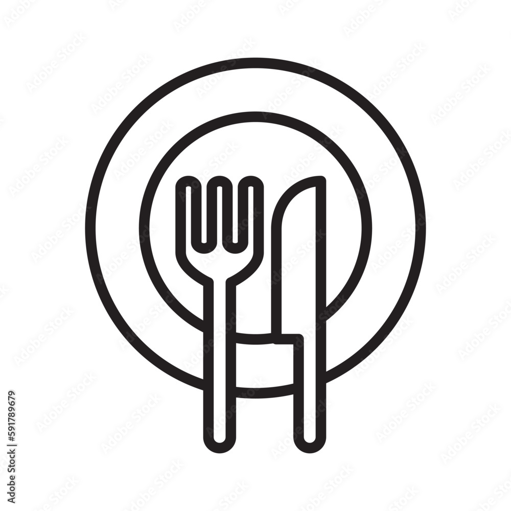 Plate, knife and fork icon. Cutlery symbol. Flat Vector illustration Plate, knife and fork icon. Cutlery symbol. Flat Vector illustration