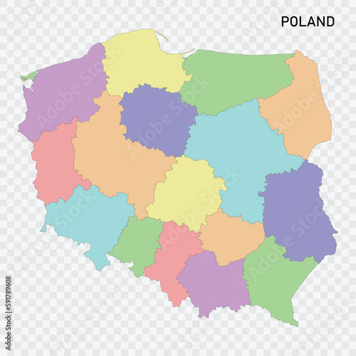 Isolated colored map of Poland