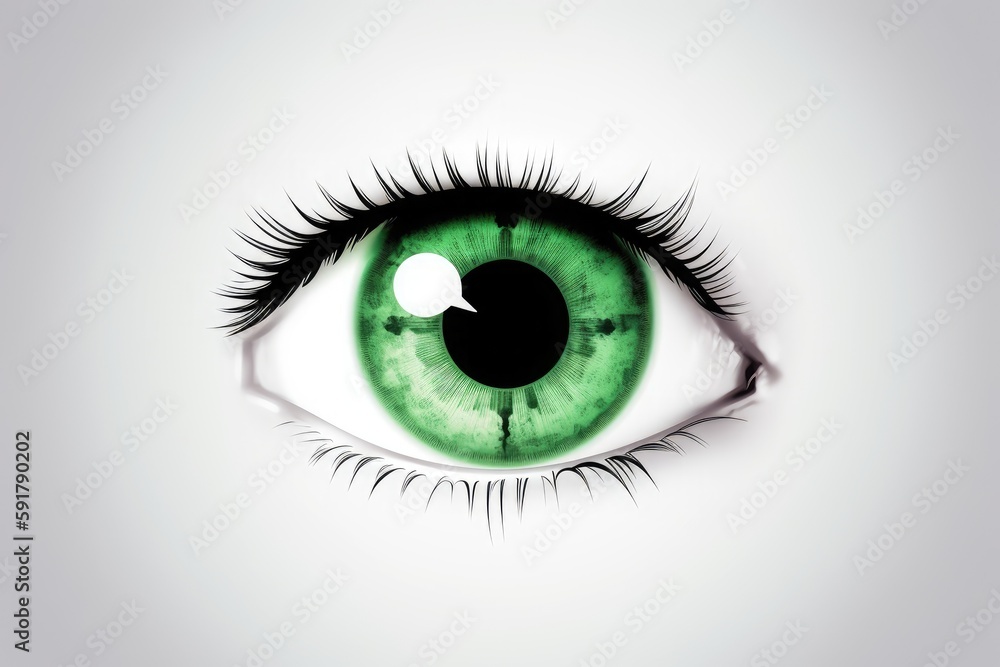 Illustration of a beautiful green eye on a white background. Generative AI Illustration of a beautiful green eye on a white background. Generative AI