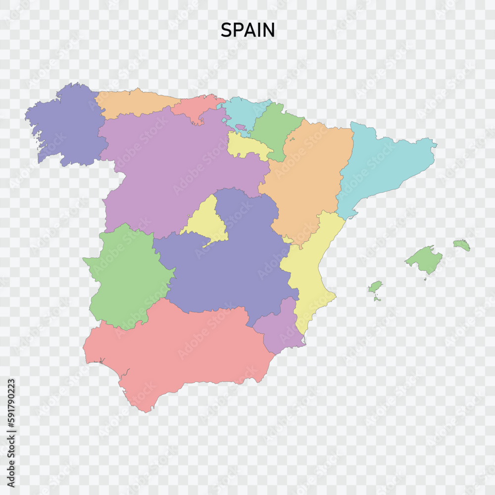 Isolated colored map of Spain