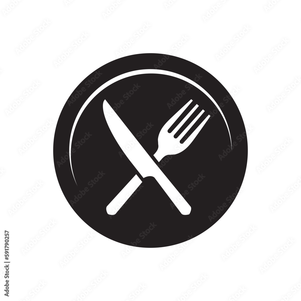 Plate, knife and fork icon. Cutlery symbol. Flat Vector illustration Plate, knife and fork icon. Cutlery symbol. Flat Vector illustration