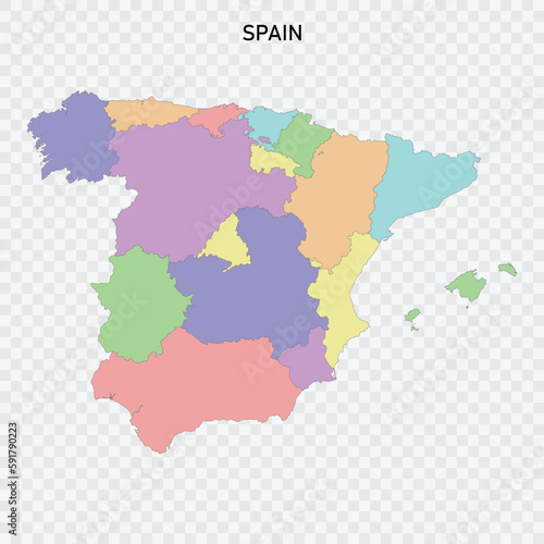 Isolated colored map of Spain