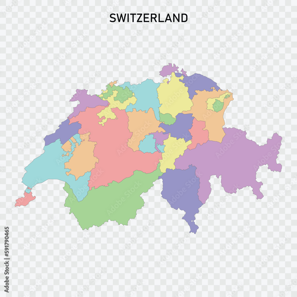 Isolated colored map of Switzerland