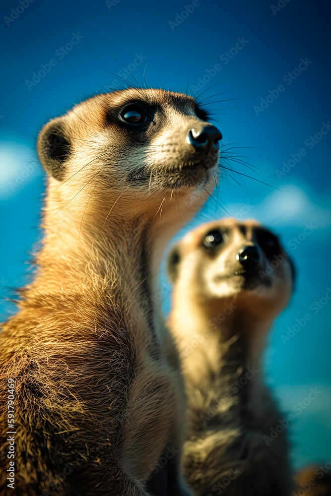 Fototapeta premium Meerkats staring. Generative AI