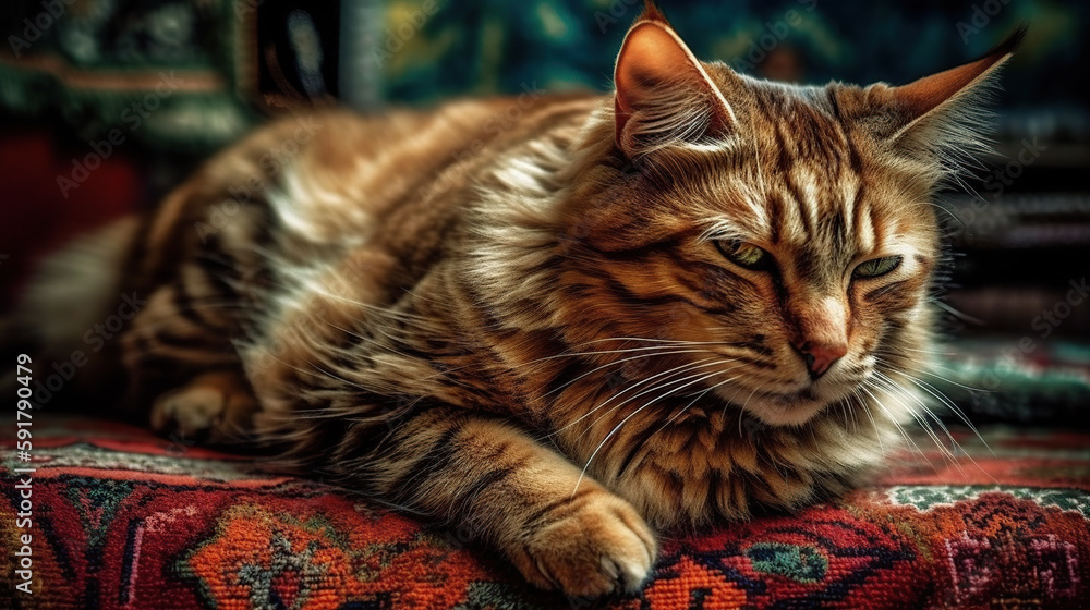 cat enjoying sleeping on the sofa realistic photography with generative AI technology cat enjoying sleeping on the sofa realistic photography with generative AI technology