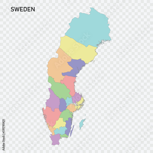 Isolated colored map of Sweden