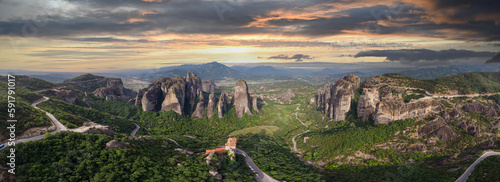Panoramic scenic view of the famous Meteora  photo