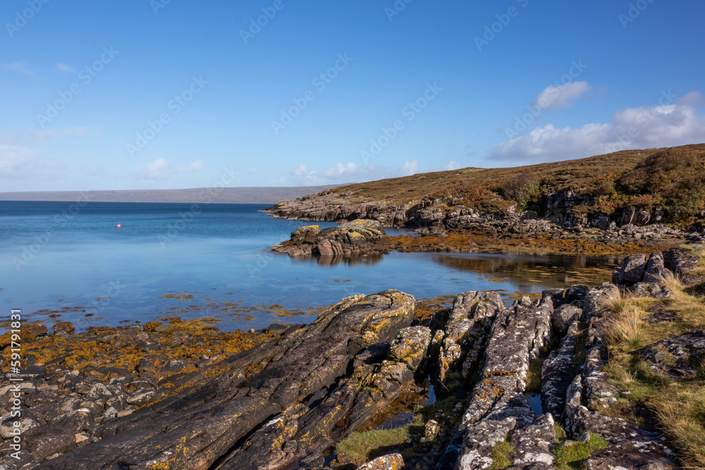 Rocky Scottish coastline on a sunny day