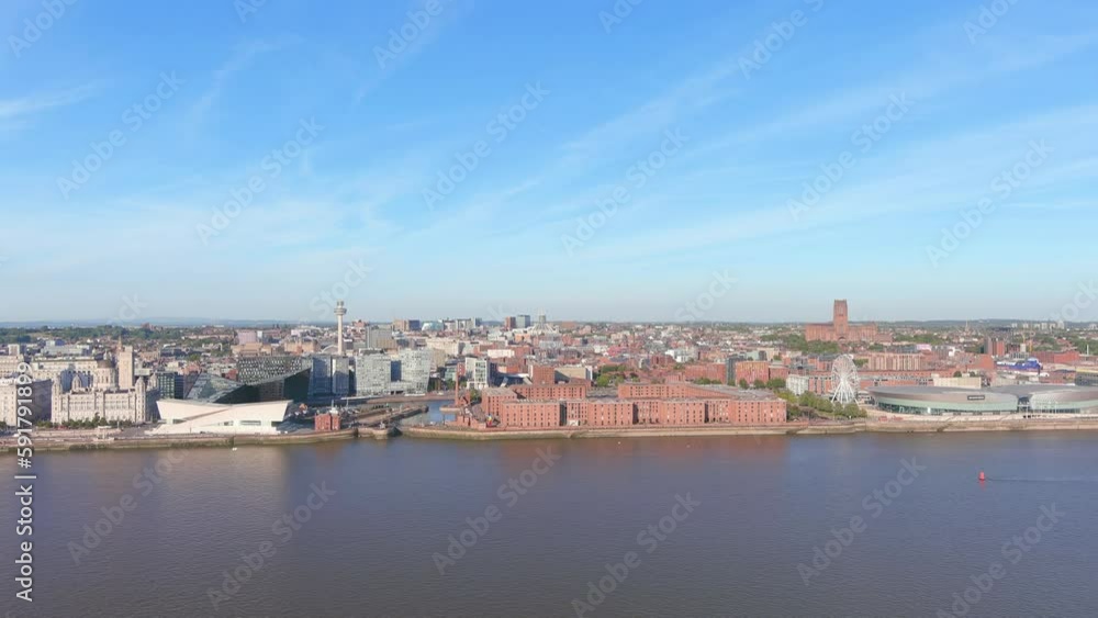 Liverpool, UK: Aerial view of city and seaport in England, famous Royal Albert Dock Liverpool - landscape panorama of United Kingdom from above Liverpool, UK: Aerial view of city and seaport in England, famous Royal Albert Dock Liverpool - landscape panorama of United Kingdom from above