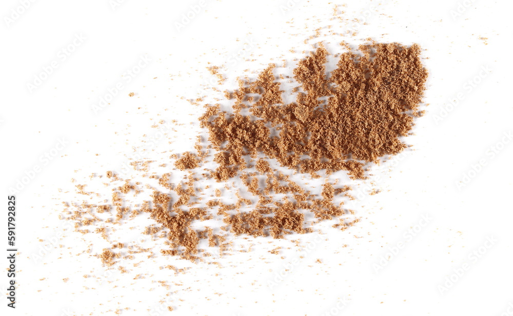 Coriander powder pile isolated on white, top view Coriander powder pile isolated on white, top view