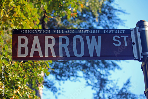 Barrow Street brown traffic sign in New York in Greenwich village historic district