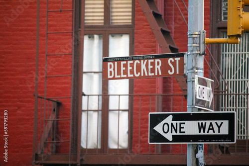 Bleecker Street historic sign in Midtown Manhattan in New York City historic sign in Midtown Manhattan in New York City in Greenwich Village Historic District