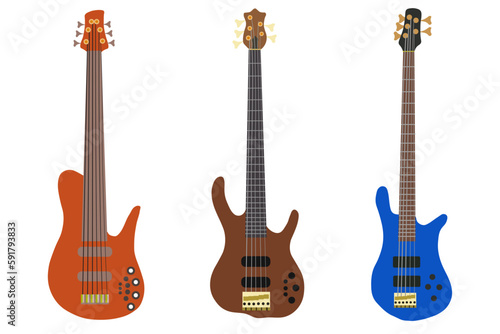 Bass guitar icon. Electrical bass guitar objact flat vector ilustration.