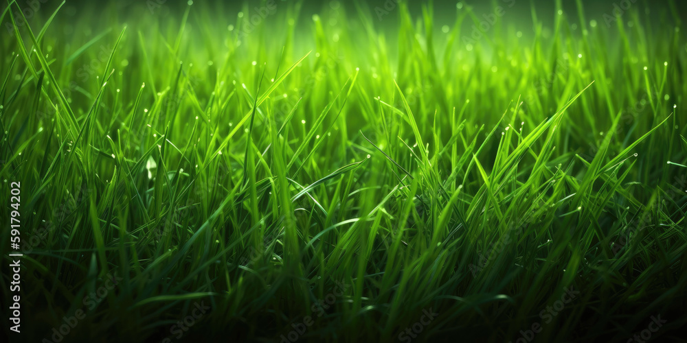 Fototapeta premium Green grass close-up. Generative AI