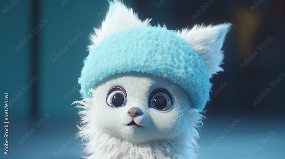 Illustration of baby bunny rabbit in a winter environment wearing warm clothes. Generative AI