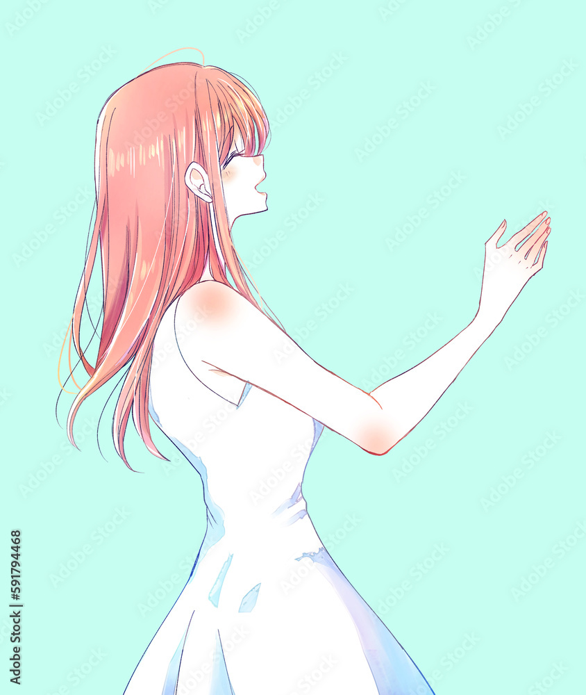 笑顔で手を伸ばす女性