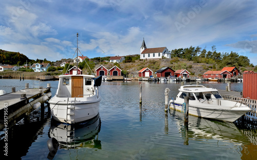 boats moored in the port of a small swedish fishing  town Molle at the  seasi...