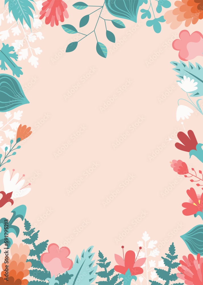 Vector floral frame. Floral frame design element for invitations, greeting cards, posters, blogs. Delicate branches and leaves.