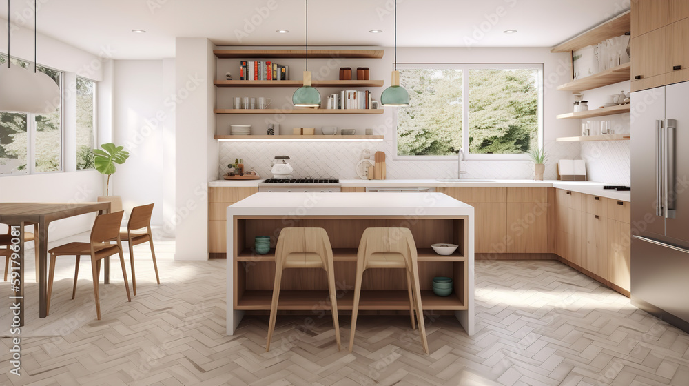 Fototapeta premium mid century modern kitchen Generative AI