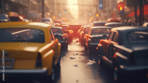 Cars on highway in traffic jam. Generative AI © vectorizer88