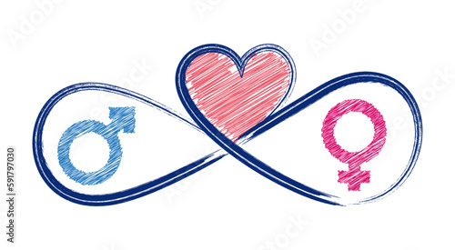 The gender icon with a heart and infinity symbolizes an everlasting and boundless love that transcends gender.