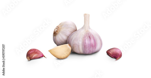 Obraz na płótnie A whole fresh garlic head and clove segments isolated against a transparent background.
w salonie