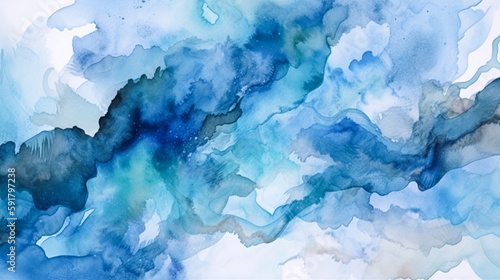 Hand painted blue watercolor abstract background