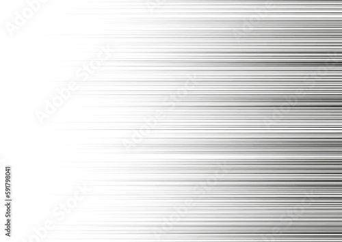 Manga focus speed lines for comic effect. Motion and action focus flash strip lines for anime comic book. Vector background illustration of black ray manga novel speed frame from right to left.