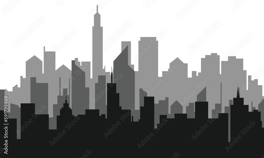 Modern city scape silhouette vector. Urban cityscape silhouettes vector illustration. Night town skyline or black city buildings isolated on white background