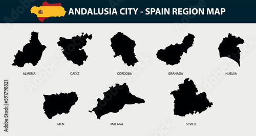 Map of Andalusia city province set - Spain region outline silhouette graphic element Illustration template design 