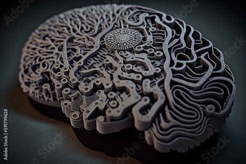 Close-up of a human brain connected to bitcoin power, Generative Ai