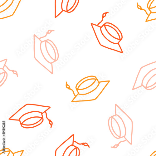 Seamless pattern with colorful outline mortar board
