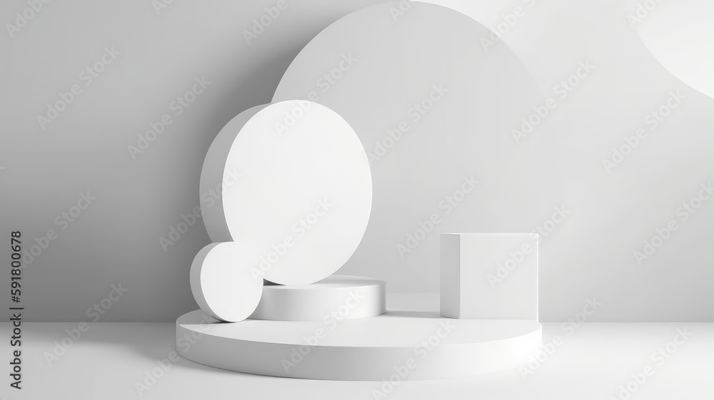 Abstract white mockup 3D with realistic cylinder pedestal podium. Minimal scene for product display presentation geometric platform pedestal. Stage for showcase. Generative ai Abstract white mockup 3D with realistic cylinder pedestal podium. Minimal scene for product display presentation geometric platform pedestal. Stage for showcase. Generative ai