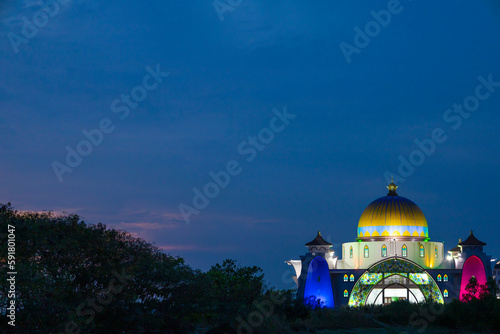 Strait mosque during te night time, Malacca, Malaysia