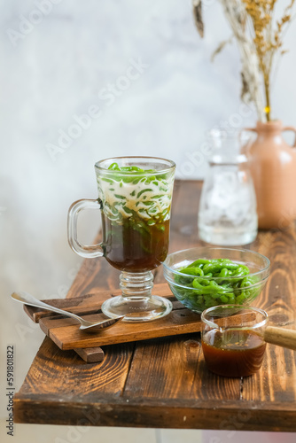 ice cendol in glass on the table 
